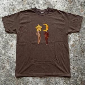 Brown Graphic Tee With Sun And Moon Design